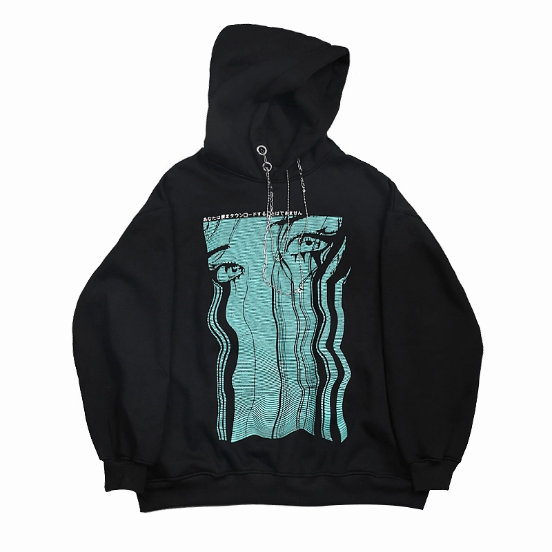 Cozy All Day Retro Teary Geometric Print Hip Hop plus Fleece Hooded Sweatshirt