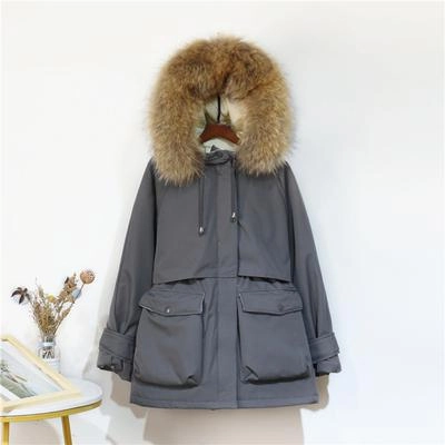Warm Winter Jacket Women Large Natural Fox Fur White Duck Down Coat ContouredShoulderFit Heat Trapping Layer