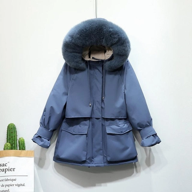 Effortless Layer Thermal Retention Layer Warm Winter Jacket Women Large Natural Fox Fur White Duck Down Coat