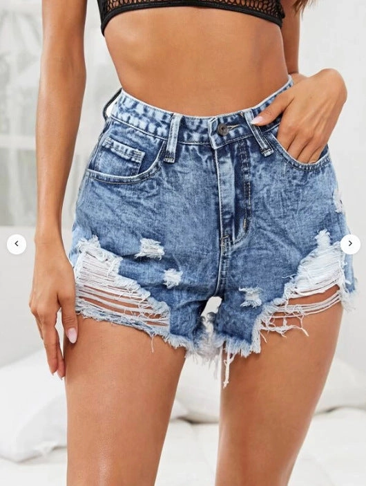 No Fuss Style Women's Fashion Casual High Waist Ripped Denim Shorts