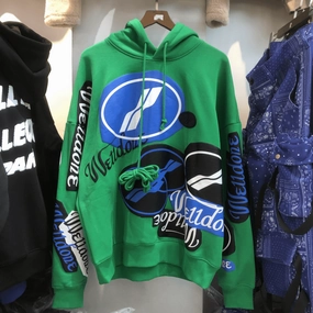 Unisex style good for gym sessions We11Done Hooded plus Velvet Sweater Well Loose Autumn and Winter Long-Sleeved Tide Ins Men and Women Oversize Jacket