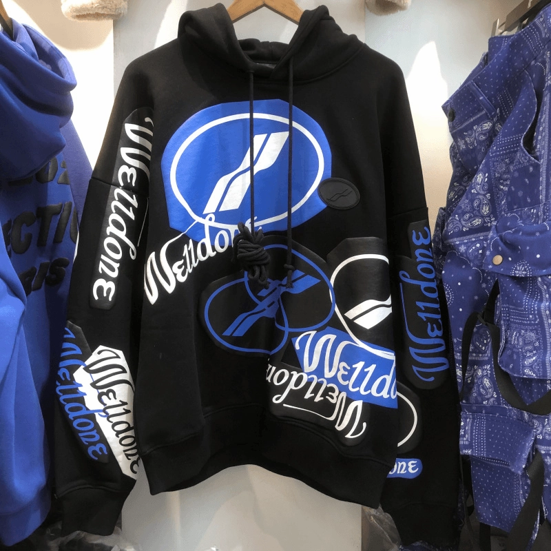 product retro nostalgia We11Done Hooded plus Velvet Sweater Well Loose Autumn and Winter Long-Sleeved Tide Ins Men and Women Oversize Jacket