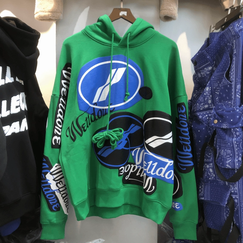 Unisex style good for gym sessions We11Done Hooded plus Velvet Sweater Well Loose Autumn and Winter Long-Sleeved Tide Ins Men and Women Oversize Jacket