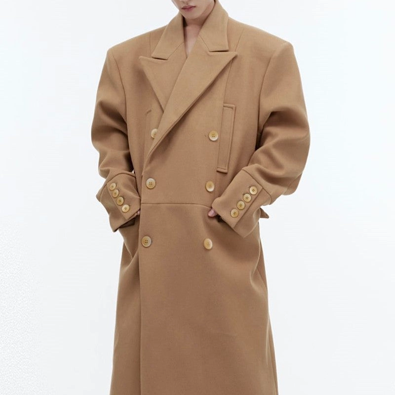 Warm Thinsulate Youth Three Dimensional Deconstruction Shoulder Pad Woolen Long Coat