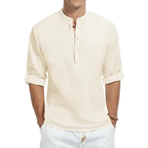 NonRestrictiveCut West Louis? Cotton Long Sleeve Band Collar Henley Shirt