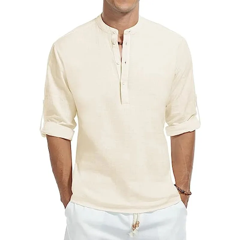 NonRestrictiveCut West Louis? Cotton Long Sleeve Band Collar Henley Shirt