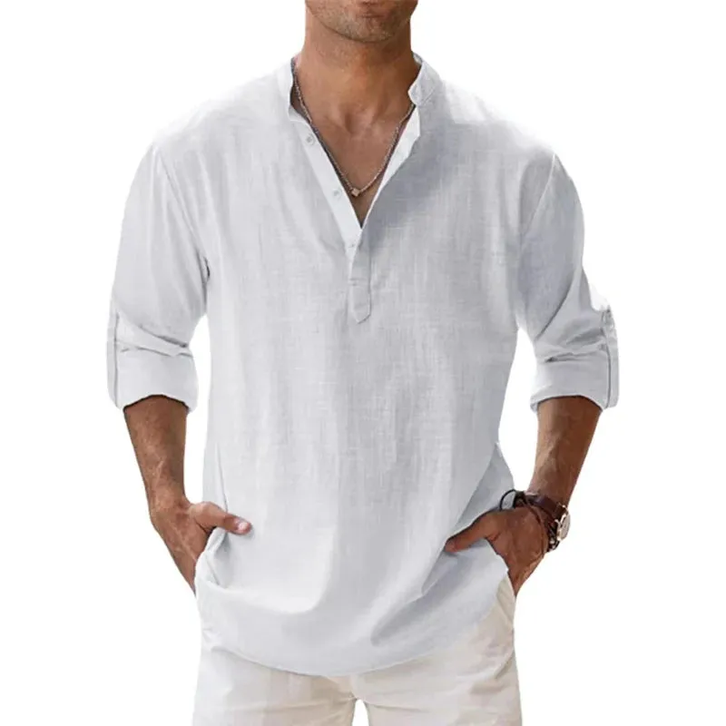 West Louis? Long Sleeve Linen Light Henley Shirt Simple Comfort Wear Effortless Daywear
