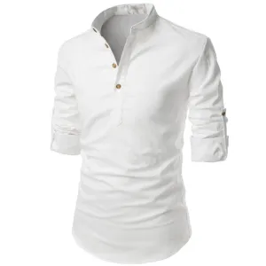 sporty and comfortable Retro West Louis? Men Linen Button-Up Henley Shirts