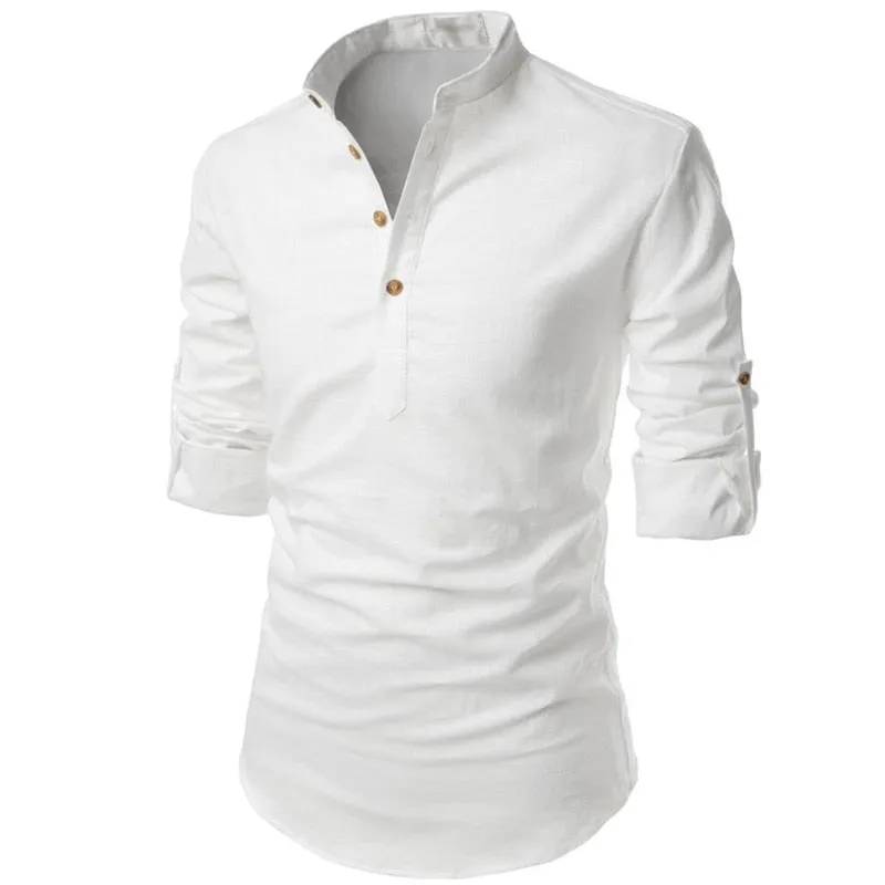 sporty and comfortable Retro West Louis? Men Linen Button-Up Henley Shirts