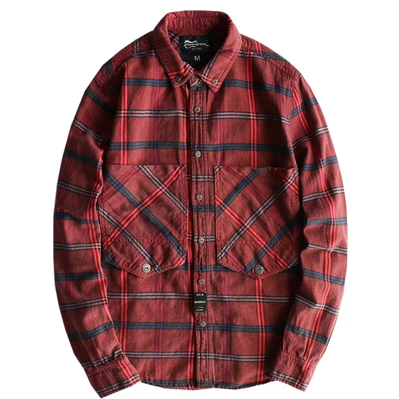 West Louis? Plaid Washed Distressed Lapel Versatile Shirt Sustainable Dye Process Casual Layers