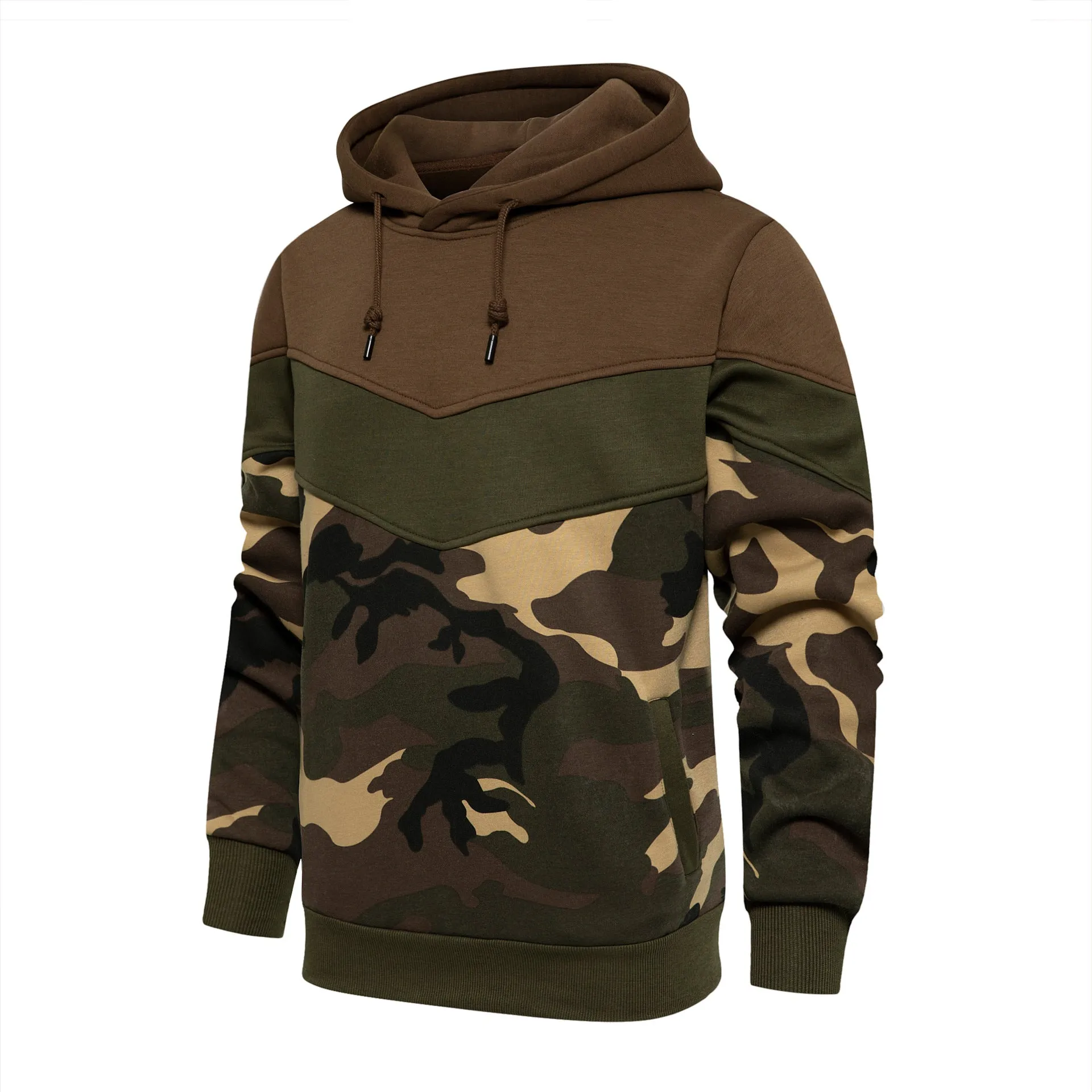 West Louis? Spring/Autumn Camo Patchwork Hoodie Park Stroll Double Layer Hood
