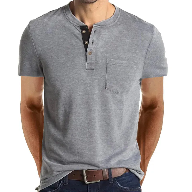 West Louis? Summer Men's Short Sleeved Henley T-shirts Fade Resistant Coating Modern Twist