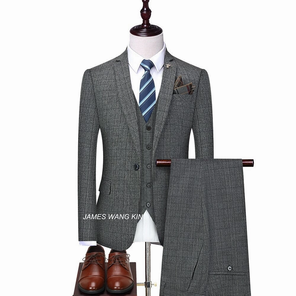West Louis? Classic Plaid High-end Business 3-Pieces Suit Versatile Design