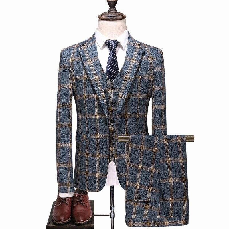 Business Fashion West Louis? Designer Fancy Plaid Business 3 Piece Suit