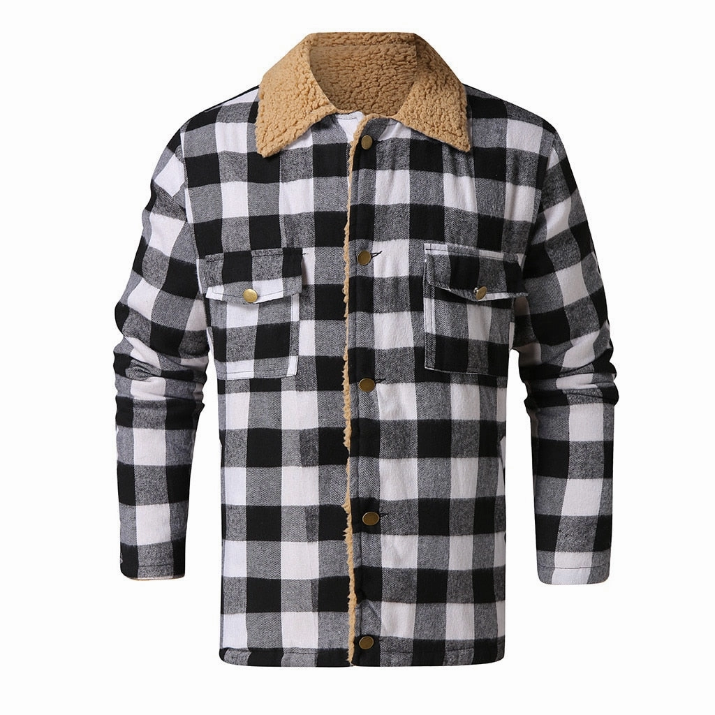 West Louis? Fashion Winter Plaid Black&White Jacket Flexible Mobility