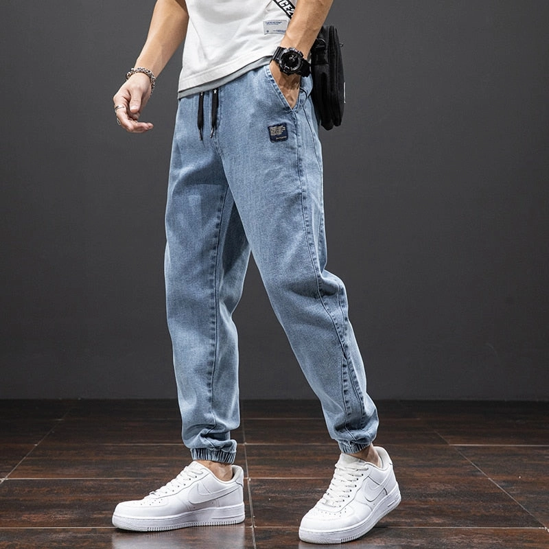 West Louis? Men Streetwear Denim Jogger Pants Urban Flex Abrasion Resistant Fabric