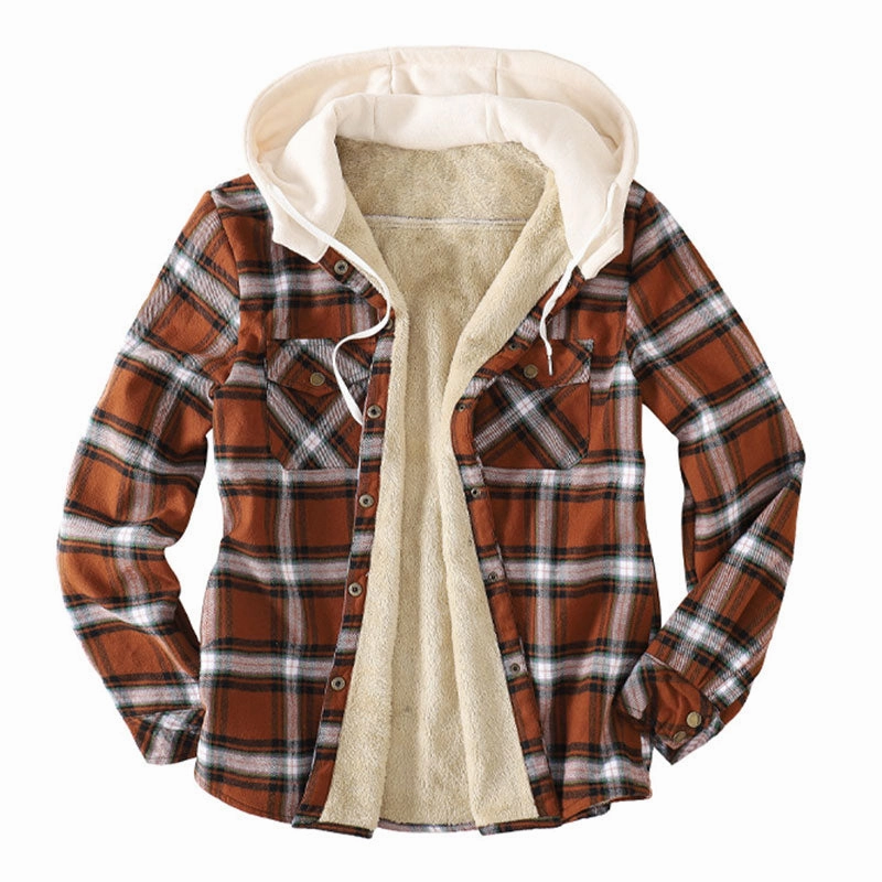 Convertible Collar Non Slip Collar West Louis? Plaid Fleece Pocket Warm Jacket