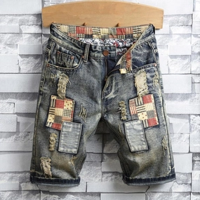 Prince Core Sporty Shorts West Louis? Ripped Patch Streetwear Retro Denim Shorts