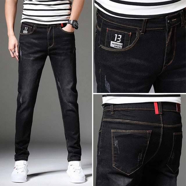 West Louis? Slim Fit Skinny Denim Stretch Jeans Street Style
