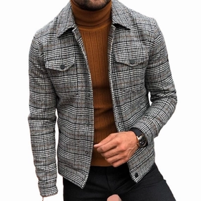West Louis? Slim Plaid Turn-down Collar Single Breasted Jacket Thermal Regulation System