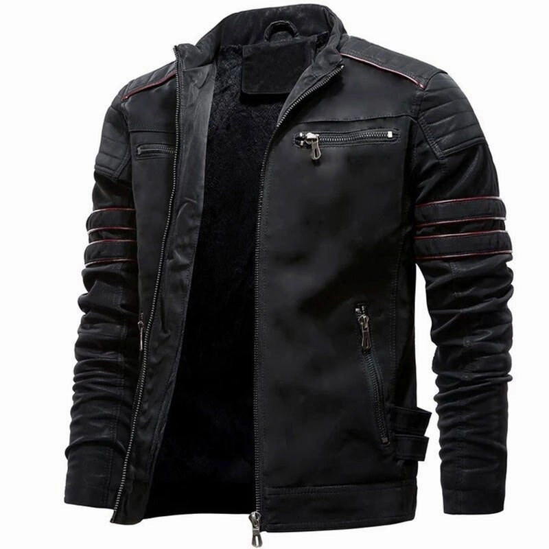 Creative Meet-Up West Louis? Stand Collar Motorcycle Washed Velour Leather Jacket