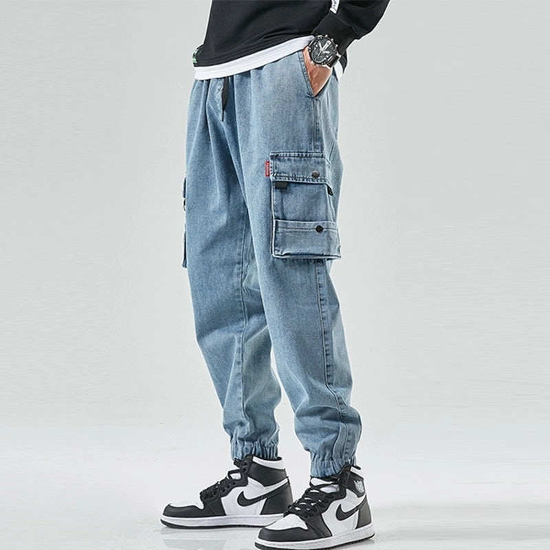 West Louis? Street Style Cargo Harem Denim Jogger Trousers Versatile staple Quick Pack