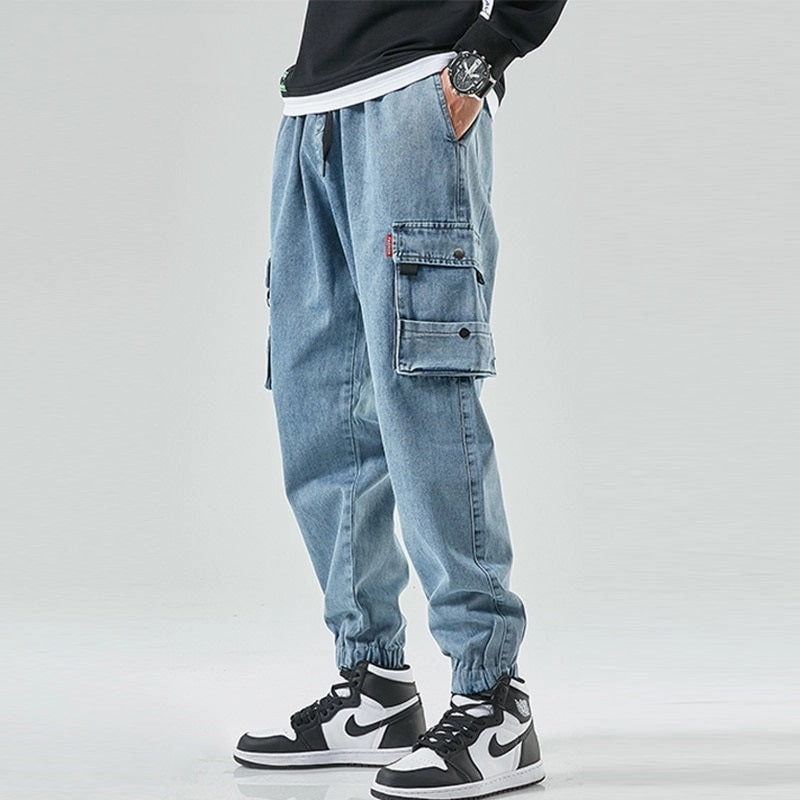 West Louis? Street Style Cargo Harem Denim Jogger Trousers Easy Flex Design Durable Material