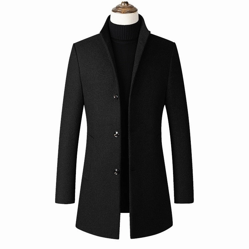 Rubberized Zippers Everyday Layers West Louis? Warm Single-Breasted Woolen Business Style Overcoat