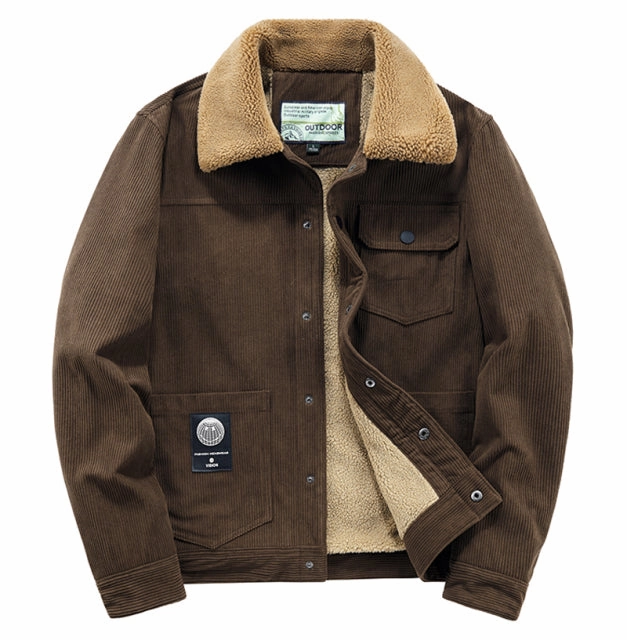 West Louis? Warm Windbreaker Fur Collar Corduroy Jacket Non Bulky Insulation Tech Flexible Shoulder Gussets