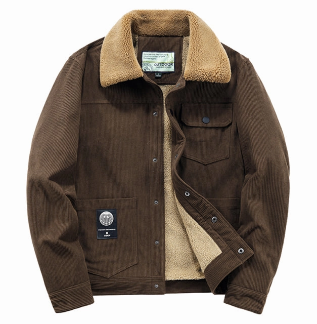 West Louis? Warm Windbreaker Fur Collar Corduroy Jacket Articulated Sleeves High Collar Windguard