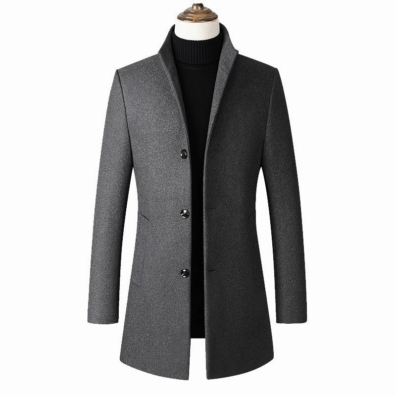 West Louis? Winter Executive Business-Men Woolen Long Trench Coat Breathable Mesh Panels Seamless Bonding