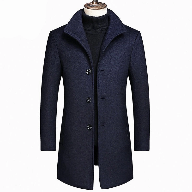 West Louis? Winter Wool & Blends Stand Collar Long Trench Coat Compression Resistant Insulation