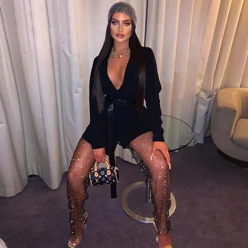 Women Diamond Elastic Pants Earthy Tones