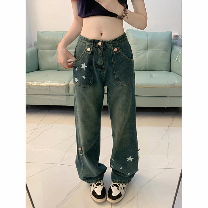 Women's American-style Retro High Waist Jeans Smart Waistband