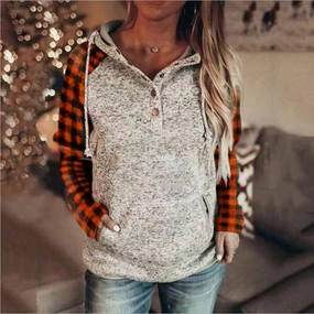 Women's Casual Long Sleeve Loose Hooded Color Matching Sweater Beach Wear