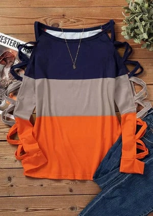 Women's Cross Sleeve Color Contrast Fit Versatile Top Lightweight Wear