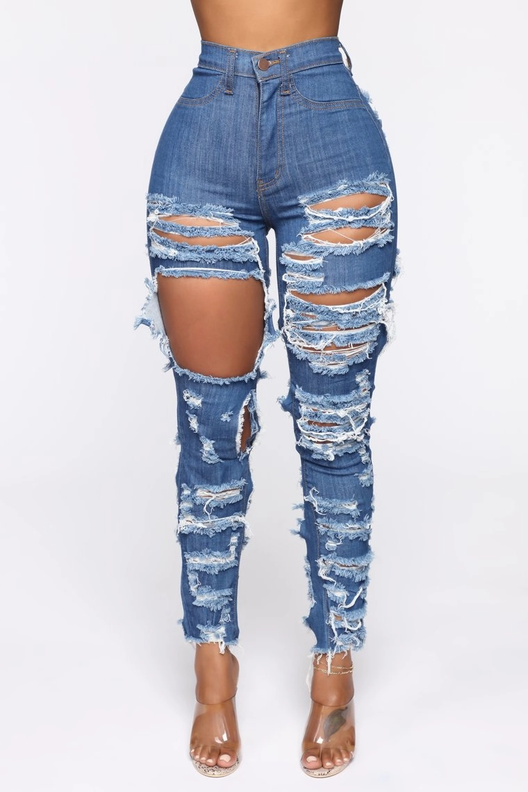 Women's Fashion Cut And Tear Stretchy Calf Jeans Brunch Outfit Vintage Lover Formal Fashionable Waist