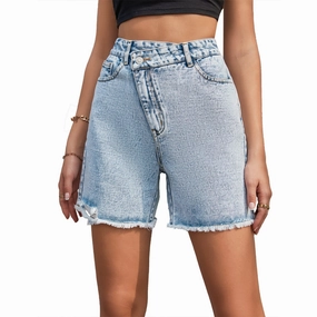 High-waisted Unisex Wear Artist Vibe Women's Fashion High Waist Loose And Slimming Raw Edge Denim Shorts