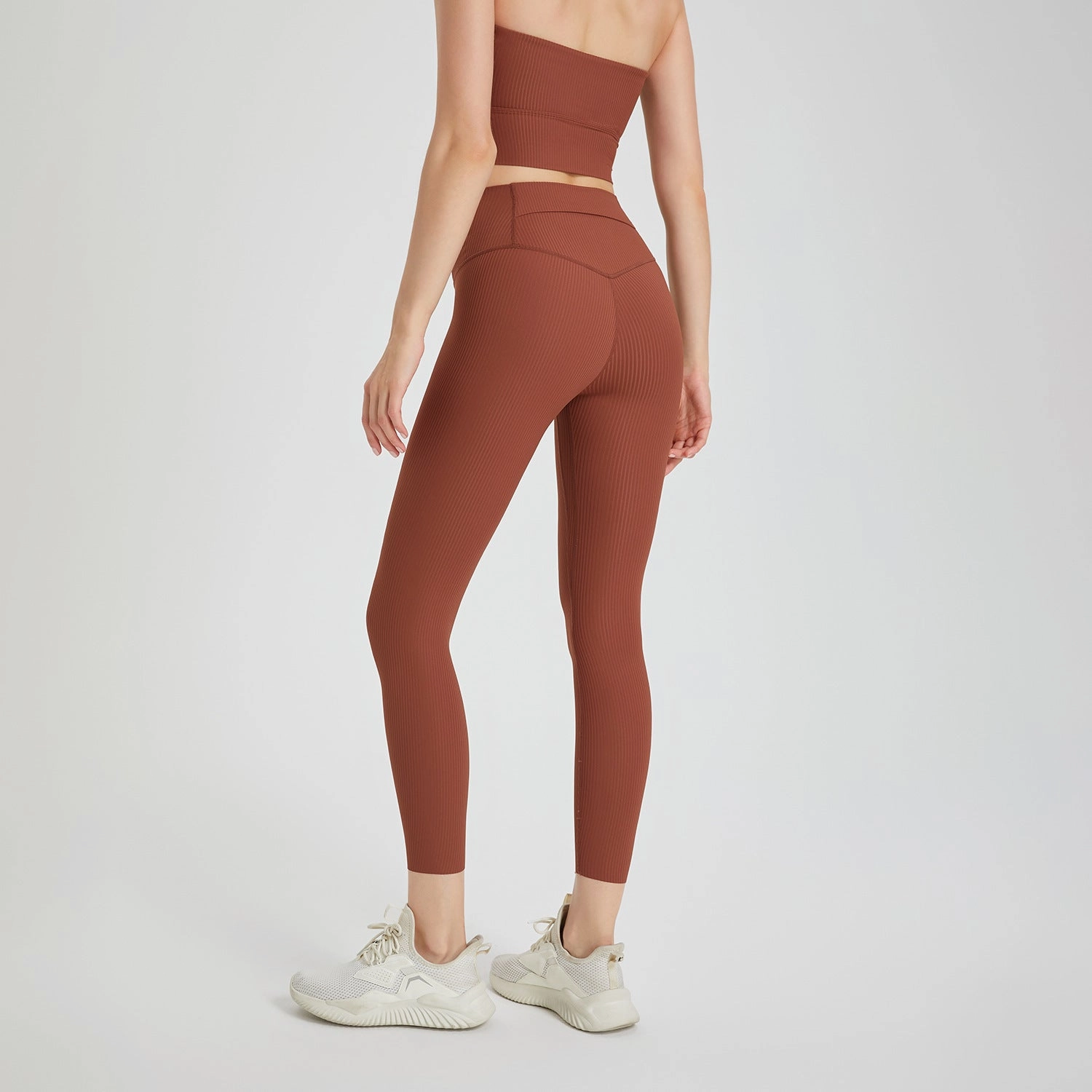 Women's Fashion Sunken Stripe Hip Raise High Waist Stretch Exercise Workout Pants Clean Lines