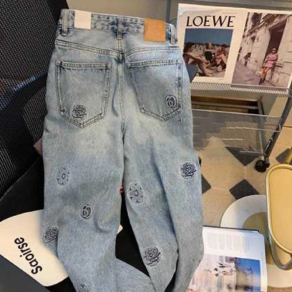 Home Comfort Autumn Days Elegant Relaxed Tailoring Women's Fashionable Light Blue Straight Pants