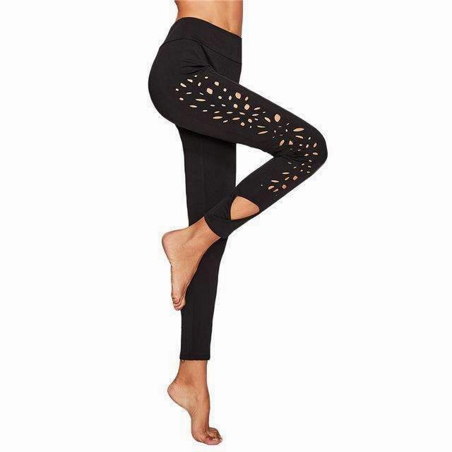 Women's Hollow Laser Cut Side Fitness Leggings QuickRecovery Stretch Material