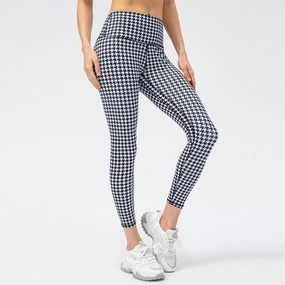 Beach Walk High Waist Women's Houndstooth Yoga Trousers Nude Feel High Waist Peach Hip Tight Running Exercise Pants Plaid Elements