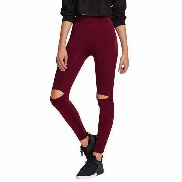 Polypropylene Women's Knee Cut Out Burgundy Leggings