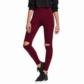 Storing Women's Knee Cut Out Burgundy Leggings