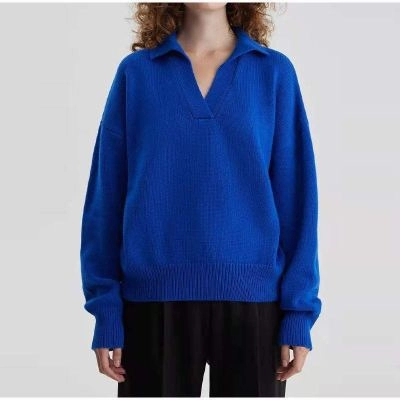 Women's Knit Polo Neck Pullover Solid Color Sweater Urban Relaxed Fashionable Design