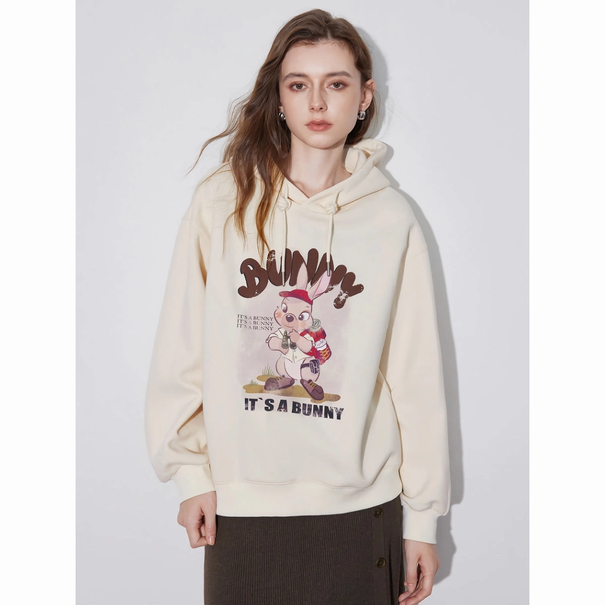 Sports Apparel right for outdoor activities Women??s Rabbit Print Hooded Pullover - Casual Sweatshirt