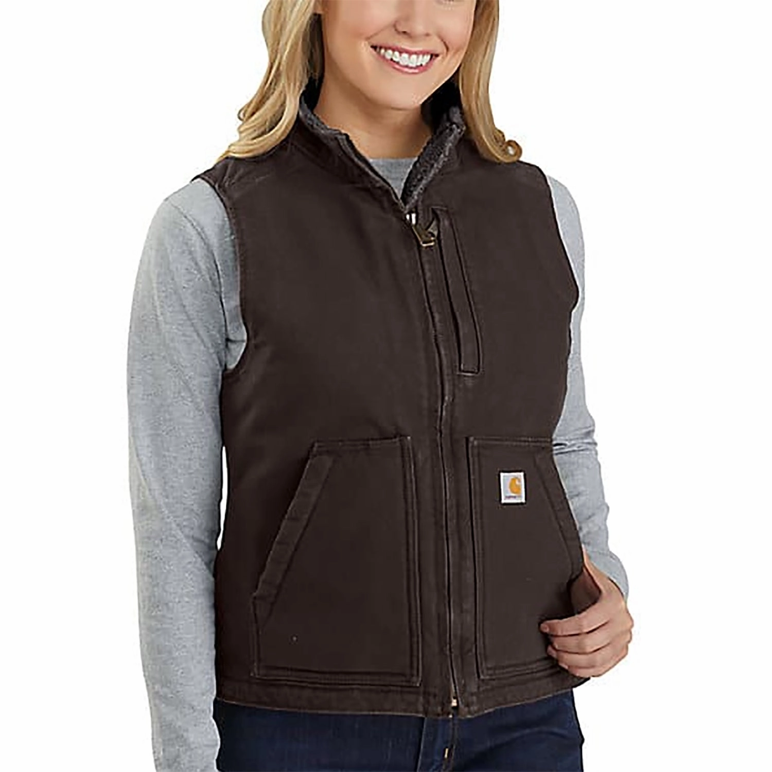 StaticFree Material FlexibleNeckline Women's Sherpa Lined Duck Mock Neck Vest 104224