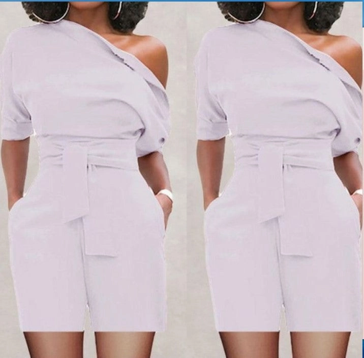 Women's Shoulder Button One-piece Shorts Suit Relaxed Slim