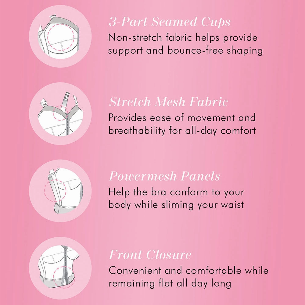 Women's Slimming Wireless Back & Posture Support Longline Bra with Front Closure 5107530 Aerated Seam Placement Faith Core