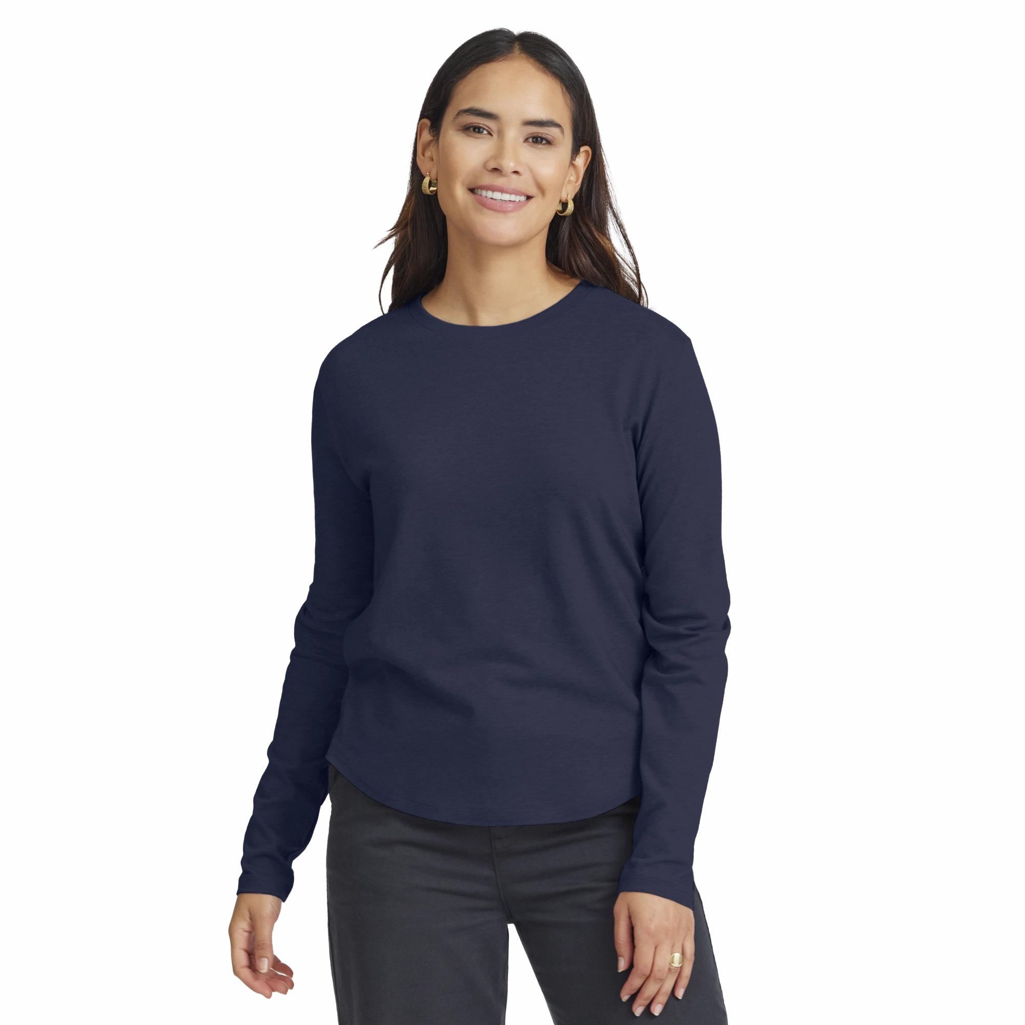 Women's Soft Merino Long Sleeve Tee - Deep Navy SmoothInnerLining Loose Thread